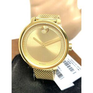 Movado Women's Watch 3600580 Bold Gold Dial Swiss Quartz Steel Mesh Band 34mm